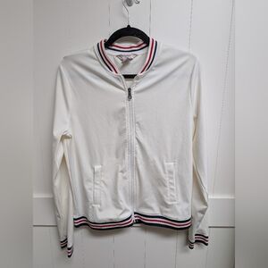 Tommy Bahama White Active Polo with Red & Navy Stripe Trim